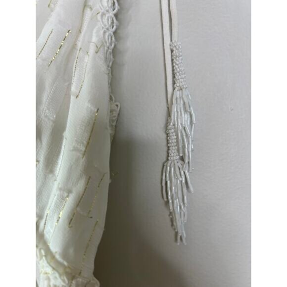 Rococo Sand Fil Coupe Tiered Eyelets Metallic Lace Mini Dress White Size: XS - Picture 7 of 9